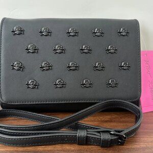 JOHNSON HALLOWEEN Skull Studded Crossbody Bag Clutch Black - NWT